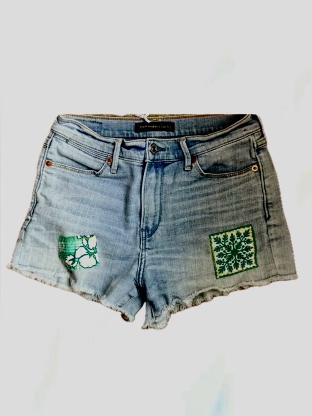 Upcycled Light Wash Denim Shorts with Hawai’i Patchwork